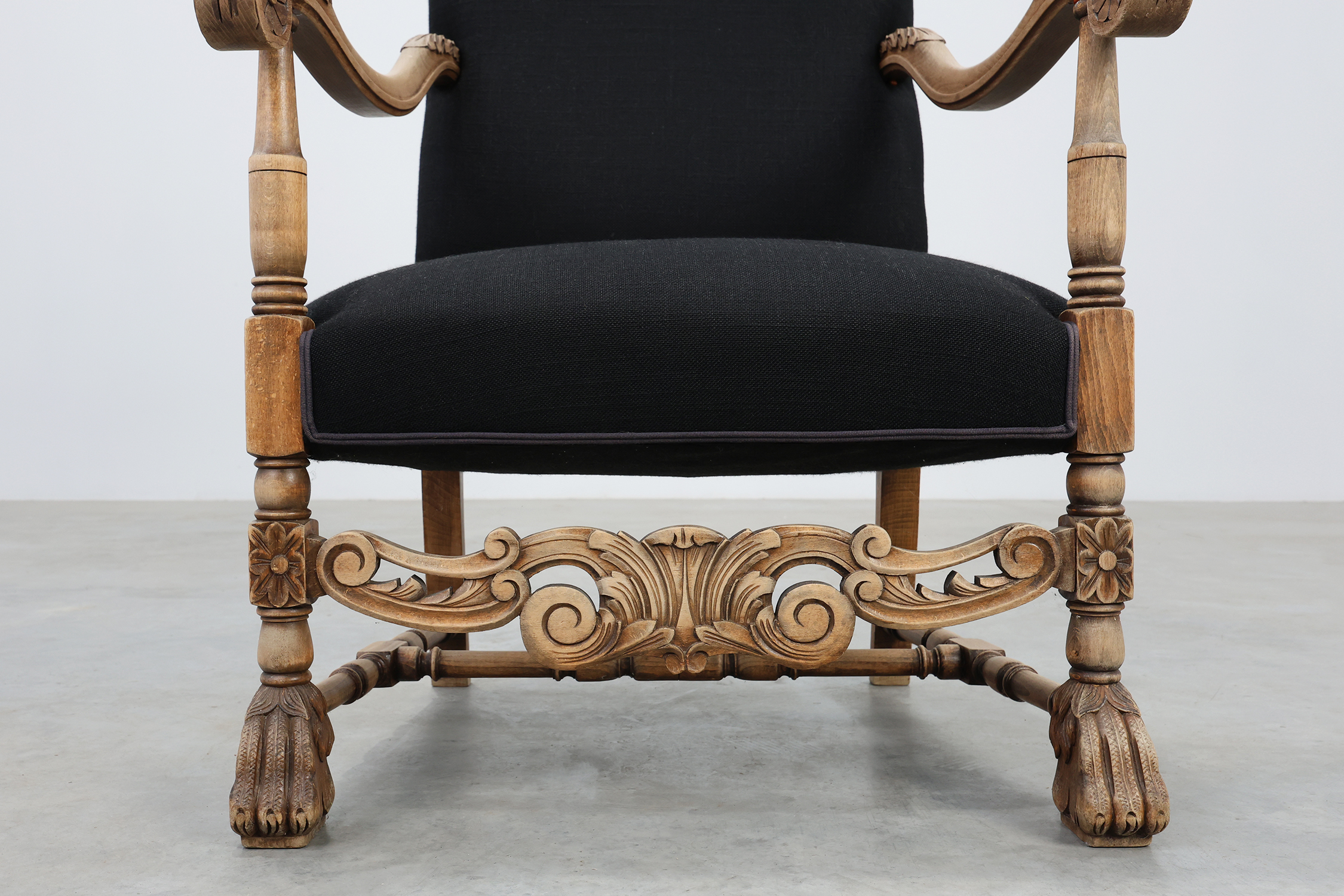19th century Louis XIII armchair in black linen, France thumbnail